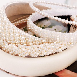 Brimekichio Pearl Headband, Bridal White Pearl Headbands for Women Girls, Wedding Hair Accessories