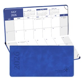 POPRUN Month to View Pocket Diary 2026 17.5x8 cm Slim Purse Size Monthly Planner 26 For Bag, 144 Pages, PU Leather Hardback(Royal Blue）