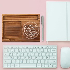 THRXOBN Desk Organizer for Speech Language Pathologists & Healthcare Professionals - Natural Wood with Slots for Notes, Pens, and Small Office Supplies – Stylish & Practical Workspace Solution,WSH12