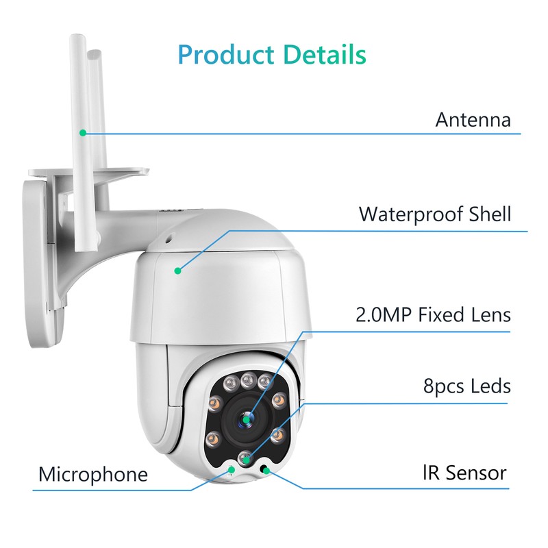Outdoor Wireless WiFi Security Camera, 1080P Pan Tilt Zoom Surveillance