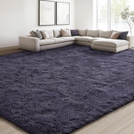 EVOIONOS 9x12 Washable Large Area Rug for Living Room, Fluffy Shag Rug for Bedroom, Ultra Soft Plush Non Slip Carpet for Indoor Floor Bedside Nursery Kids Girls Room Home Decor Aesthetic, Gray Purple