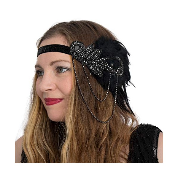 Yummy Bee - 1920er Jahre Flapper Feder Kopfbedeckung - Vintage 1920er Jahre Stirnband fÃ¼r Frauen - Great Gatsby KostÃ¼m ZubehÃ¶r (Schwarz)