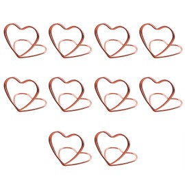 HJGarden 10PCS Rose Gold Table Number Place Card Holders Heart Shape Photo Card Stand Business Card Card Holders Tall Double Heart Shape Steel Photo Holders for Centerpieces Table Place Card Holders