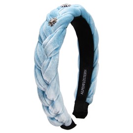 Alpenflüstern Costume Headband Velvet Braided Look & Rhinestone Edelweiss – Women's Hair Accessories Non-Slip Hair Band Braided for Dirndl (Light Blue) ADV129
