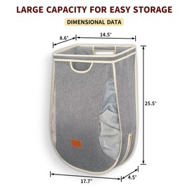 Ligereza Large Capacity Hanging Laundry Hamper Bag,Portable Over The Door Laundry Basket,Breathable Clothes Hamper,for Dormitory/Bathroom/RV Camping 14.5 x 8.6 x 25.5 in (Gray)