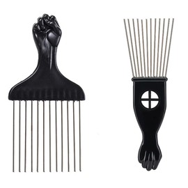2 Pcs Afro Hair Picks,Metal Hair Pick Comb,African American Hair Brush,Metal Beauty Pick Comb Black,For Men And Women,For All Types Of Hair