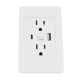 Aqur2020 2-in-1 USB Type C Wall Outlet, Multi Functional USB C & USB A Power Socket with High Safety Wall Receptacle for Home & Office White