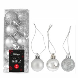 Silver Baubles Ornament Balls With Hooks Strings Glitter Matt Balls Shiny Pendants Decorations Hanging Ball For Christmas Tree Seasonal Holiday Wedding Party Essentials 2.5cm Dia (20Pack)