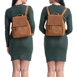 STILORD 'Allegra' Elegant Backpack Handbag Women's Leather Small City Backpack Women Vintage Leather Backpack Women's Daypack Retro Suede Shoulder Bag Women, Tan - dark brown., Rucksack