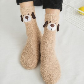 Men's Corduroy Thick Warm Indoor Sleep Socks - Autumn/Winter, Couple's One Size Size/Mixed Breed Dog 3ea