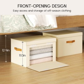 Homsorout Large Storage Bins with Lids - Front Opening Fabric Storage Bins, Flap Closet Organizer with Handles, Collapsible Boxes with Lid, Decorative Basket for Home, Dorm, 2 Pack, Beige