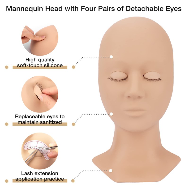 LASHVIEW Professional Eyelash Extension Mannequin Head Kit with 4pc Removable