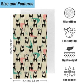 Gnhkmw Mid Century Modern Cats Hand Towel Set of 2,Black Cat with Atomic Age Starbursts. Bathroom Kitchen Hand Towel,Soft Absorbent Decorative for Bathroom Kitchen Hotel Gym Yoga