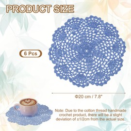 uxcell 6Pcs Crochet Doilies Handmade Tray Doilies 7.8" Round Cloth Placemats Lace Coasters for Crafts, Daily Use, Festivals, Home Decoration, Blue