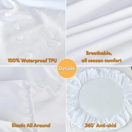 Waterproof Mattress Protector,H HOME-MART Deep Pocket Queen Size Fitted Sheet,Stretch to 46CM Fitted Deep Pocket,Premium Waterproof Mattress Protector, Soft Mattress Pad Cover(White, King)