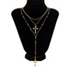 GIGB PBDK Layered Rhinestone Cross Lariat Necklace Set for Women