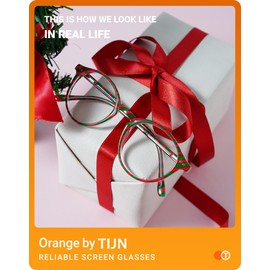 TIJN Blue Light Blocking Glasses Men Women Vintage Thick Round Rim Frame Eyeglasses(Red/Green)