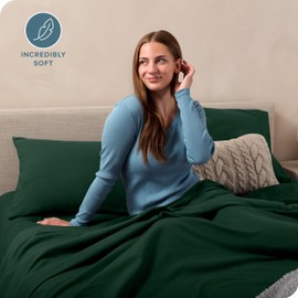 Bare Home Flannel Sheet Set 100% Cotton, Velvety Soft Heavyweight - Double Brushed Flannel - Deep Pocket (Queen, Forest Green)
