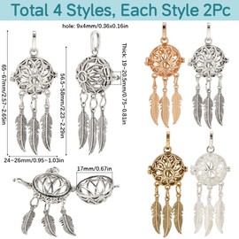 SUNNYCLUE 8Pcs Crystal Necklace Holder Dreamcatcher Feathers Cage Pendants Hollow Brass Spiral Bead Cage Pendant Bulk Stone Bead Cage Charms for Jewelry Making Charms Women DIY Necklaces Crafts