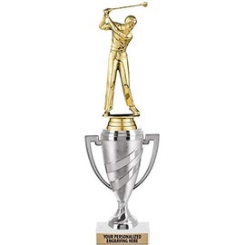 Crown Awards Golf Trophy, 11" Silver Cup Male Golf Trophies Includes Free Engraving, 1 Pack