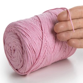MeriWoolArt® Macrame Yarn 2 mm x 250 m Cotton Cord, Recycled Soft Cotton Yarn for Knitting Plant Hangers, Jewellery Making, Crochet Bags (Light Pink, 2 mm)