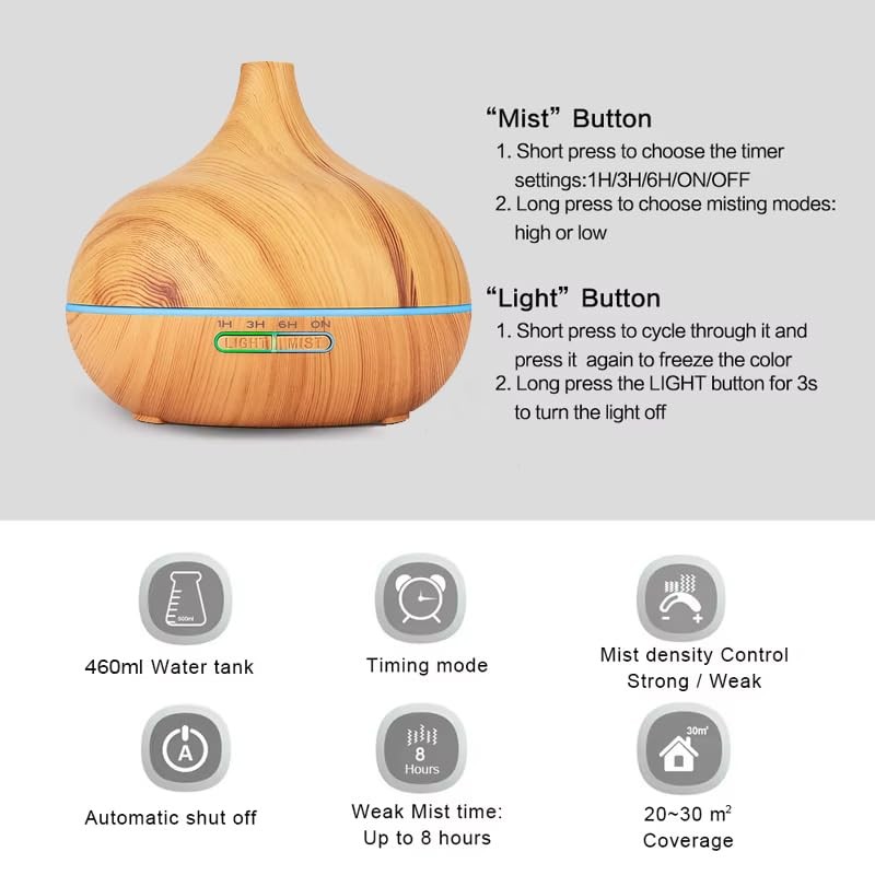 Umidificatore e Diffusore di Aromi ad Ultrasuoni con Timer 460