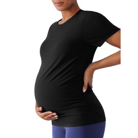 BRXL Buttery Soft Womens Maternity T Shirts Pregnancy Tee Top Tunic Blouse Casual Comfy Mama Black
