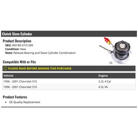 Marketplace Auto Parts Clutch Cylinder and Release Bearing - Compatible with 1996-2001 Chevy S10