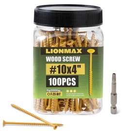 LIONMAX Deck Screws 4 Inch, Wood Screws #10 x 4, 100 PCS, Rust Resistant, Exterior Epoxy Coated, Outdoor Decking Screws, Torx/Star Drive Head Deck Screw, T25 Star Bit Included, Tan