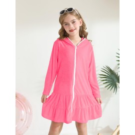 LUCKYGAL Toddler Girls Swim Cover Up Kids Rose Red Swimsuit Coverup Beach Pool Clothes,2t 3t