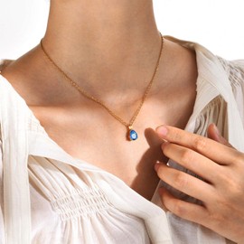 December Birthstone Necklace Water Drop Zircon Clavicle Pendant Necklaces 14K Plated Gold Dainty Jewelry Accessories Gifts for Women Girlfriends (December-12)