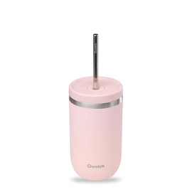 Qwetch - Cold Cup Thermoskanne, 470 ml, Pastellrosa, 24 Stunden gekühlt & 12 kalt – recycelter Edelstahl, spritzwassergeschützt – ideal für frische Getränke, Bubble Tea und Eiskaffee