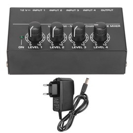 4 Channel Line Mixer Stereo Compact Low Noise Adjustable Volume Sound Mixer for Clubs Bars 100‑240V EU Plug