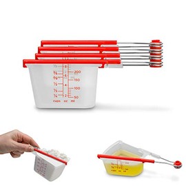 Dreamfarm Levups | Scraping Self-Leveling Measuring Cups | Set of 4 Cups | Red