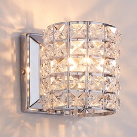 LOCLGPM Modern Chrome Crystal Wall Sconces, Elegant Bathroom Vanity Wall Light Fixtures for Living Room Bedroom Bathroom Hallway Entryway Staircase