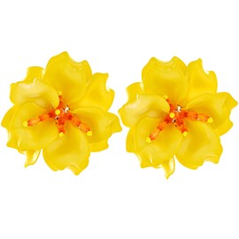KorViSHOW Yellow Flower Stud Earrings, Lightweight Layered Floral Petal Earring, Boho Statement Hibiscus Flower Drop Earrings for Women Vacation Summer Beach Party Statement Ear Accessories Gifts