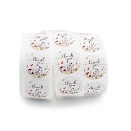 Unbranded BULK 500 Floral Thank You Self-Adhesive Paper Gift Tags - Full Roll - TL153