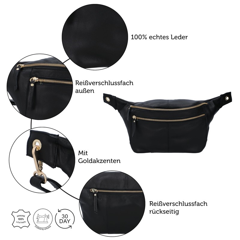 Gusti Freya Leather Belt Bag for Men and Women, Waist