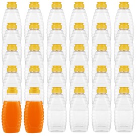 FVIEXE 30PCS 16 oz Plastic Honey Bottles, Bulk Honey Jars Honey Dispenser Containers with Yellow Flip Top Lid Squeeze Bottles for Honey Storing and Dispensing