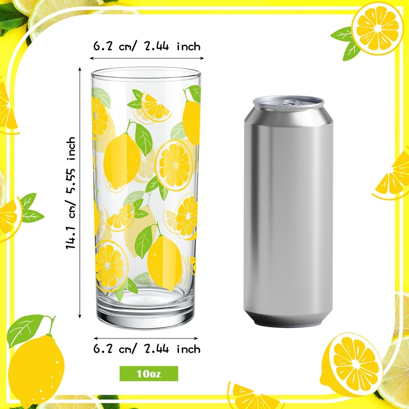 LemonRoad 6 Packs Lemon Pattern Highball Glasses 10 oz Tall