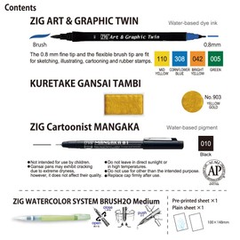Kuretake ZIG HISTORIC ART WATERCOLOR 6 Colors set, Illustration, Fine Art, Drawing, Lettering, AP-Certified, Flexible Brush Tip, Made in Japan (WET ON WET)