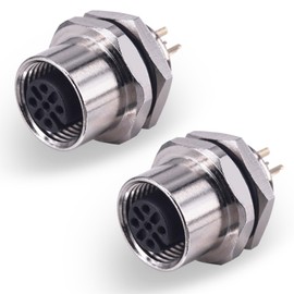 Lonlonty M12 5-Pin Female Socket for Rear Panel Mounting Sensor Flange Female Socket Brazed Interface Socket with Thread A-code Industrial Waterproof IP67 2 Pieces