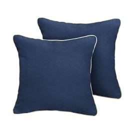 Mozaic Company AMPS111183 Indoor Outdoor Sunbrella Square Pillow with Corded Edges, Set of 2, 20 x 20, Canvas Navy Blue & Canvas Natural Ivory