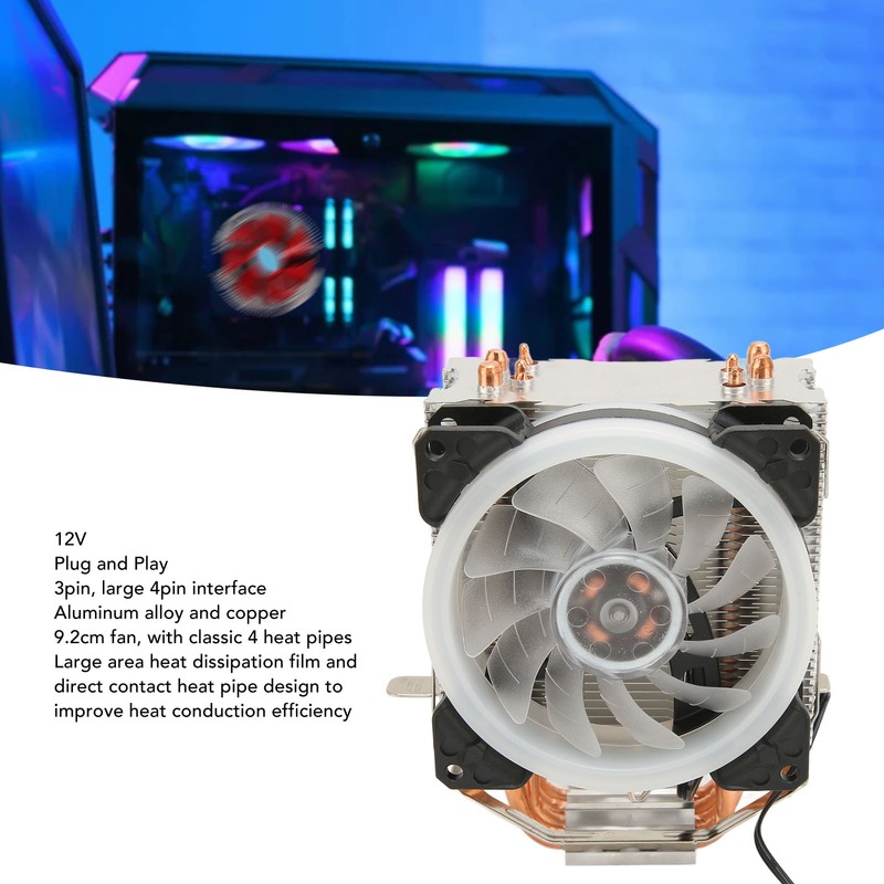 CPU Cooler with RGB Lights 9.2cm Fan 12V 3PIN 4PIN