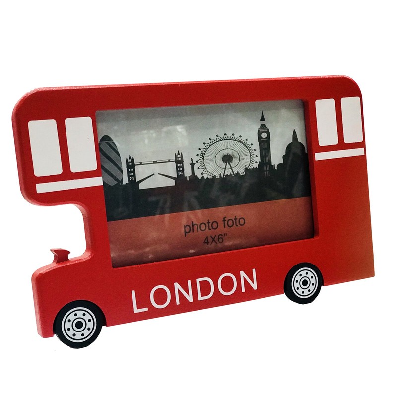 Wooden Bus Photo Frame London England Souvenir Gift 6X4 Inch