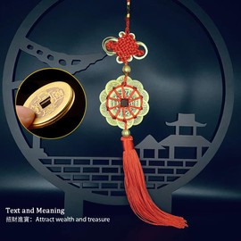 Adorinno Feng Shui Round Pllum Blossom Emperor Coins Hanging Decoration with String,for Fortune Success Health House Building Office Peace Blessing,with Blessing Card (for Wealth Bringing)