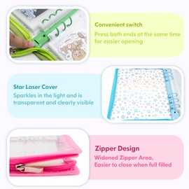 A5 Sticker Storage Binder with Zipper Closure, Reusable Sticker Organizer Album with Pockets, Perfect for Collecting, Organizing, and Displaying Stickers (Star-Blue)