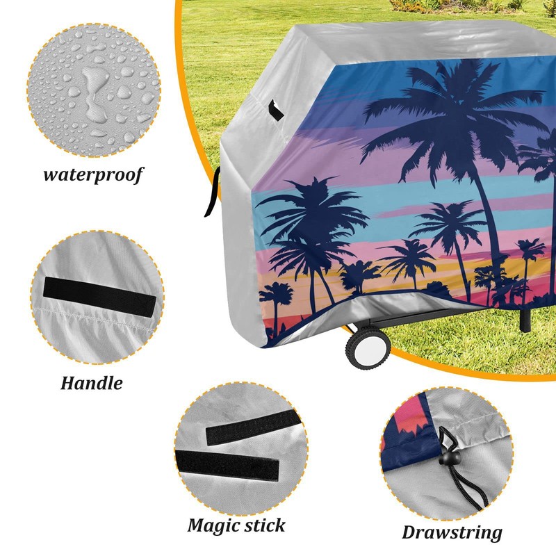 Premium Grill Cover Waterproof Beach Palm Tree Rainbow Sky Barbecue