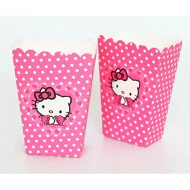 12 Pcs Hello Pink Cat Candy Box Popcorn Box Birthday Party Favor Pink Kity Snack Treat Boxes Candy Cookie Container Decorations Gifts for Kids Adults Birthday Party Favor Supplies (popcorn box d)