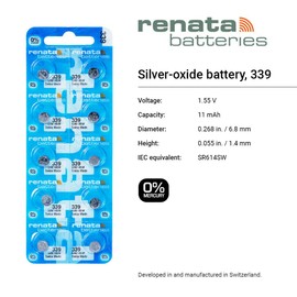 Renata 339 SR614SW Batteries - 1.55V Silver Oxide 339 Watch Battery (100 Count)